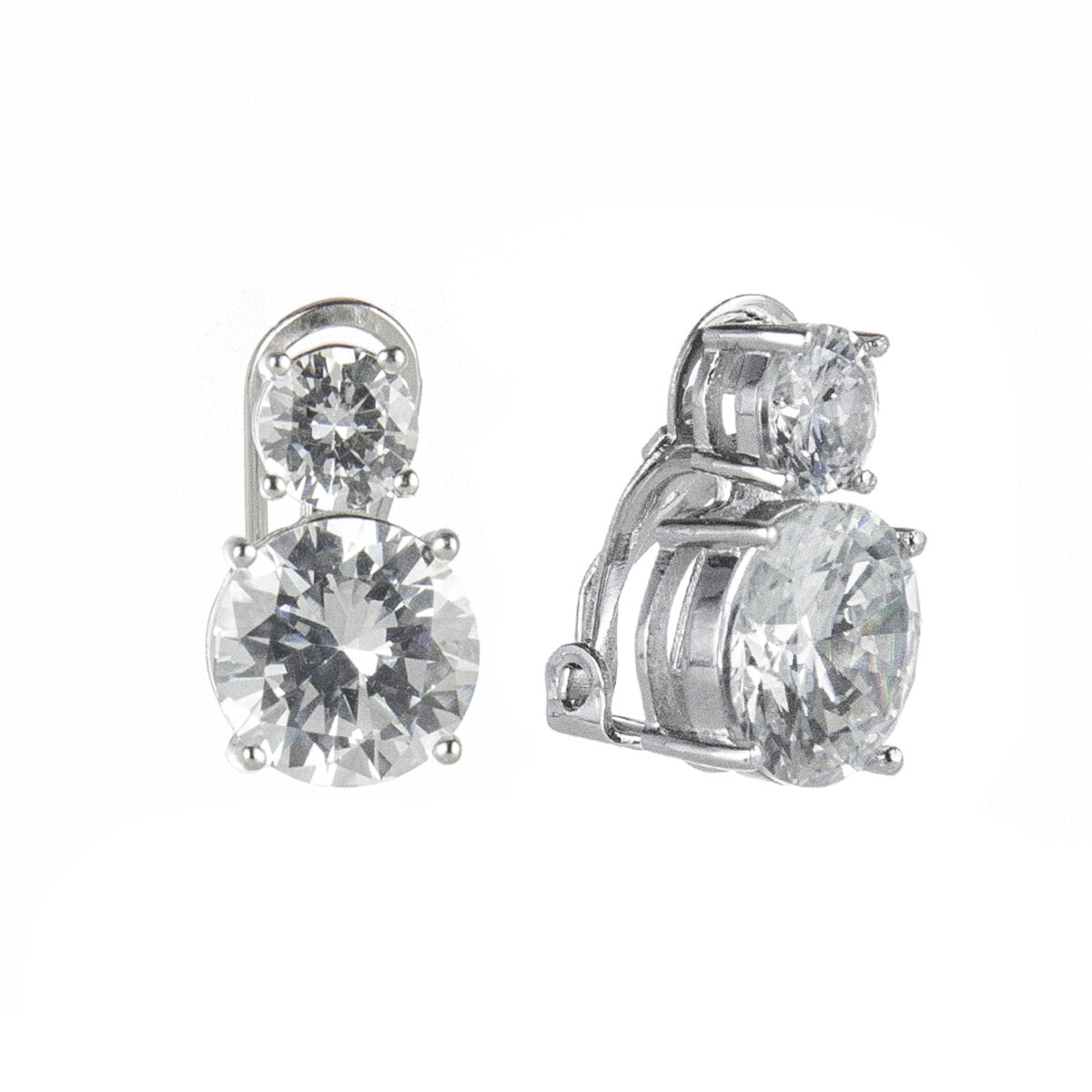 Clip-on earrings with two cubic zirconia Pearl - White - Sodini Bijoux