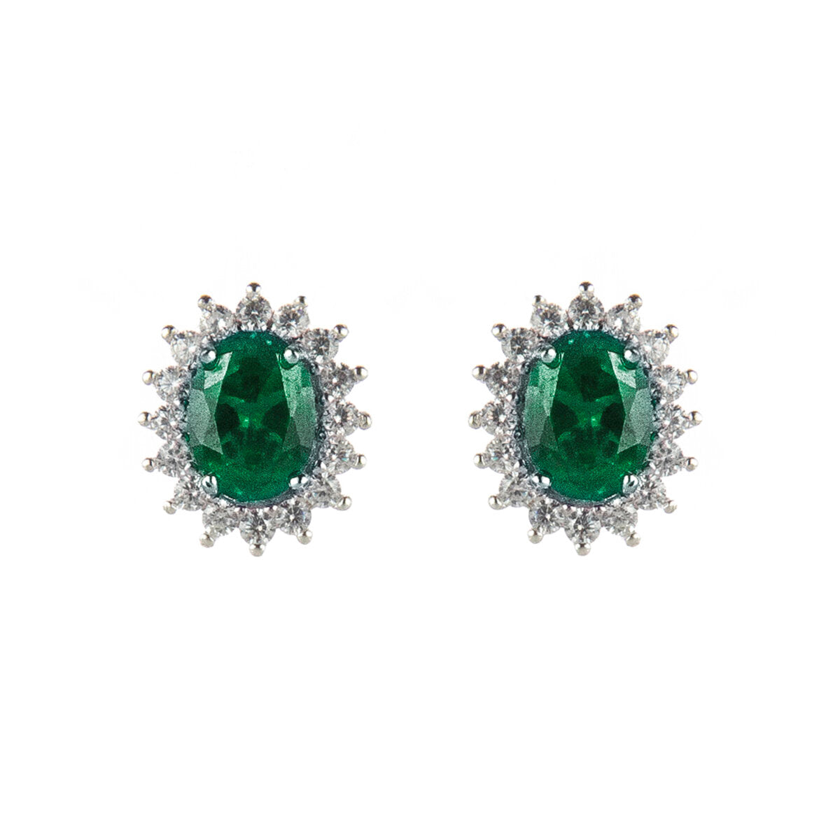 Earrings with cubic zirconia oval Pearl - Green - Sodini Bijoux