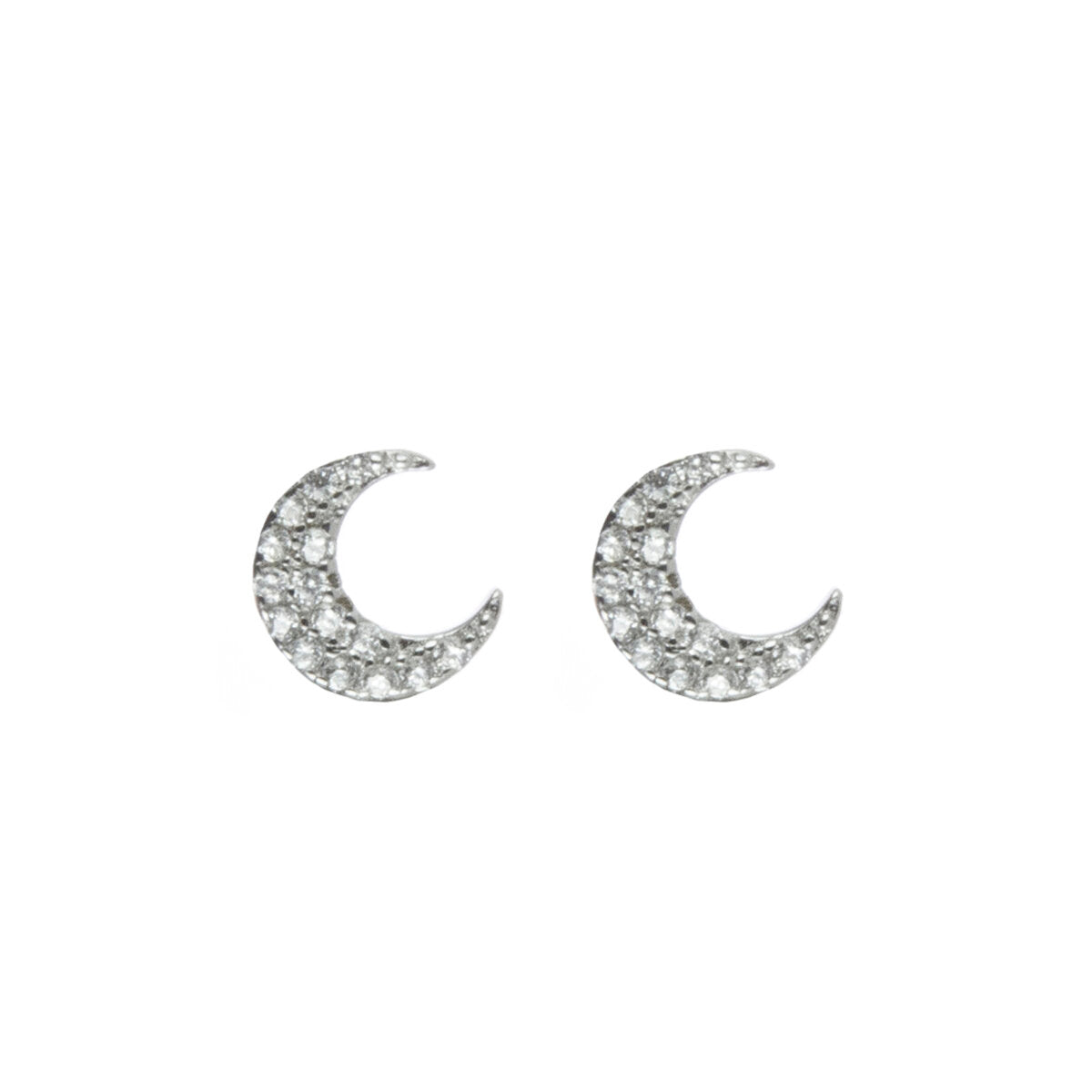 Crescent moon earrings with cubic zirconia Pearl - White - Sodini Bijoux