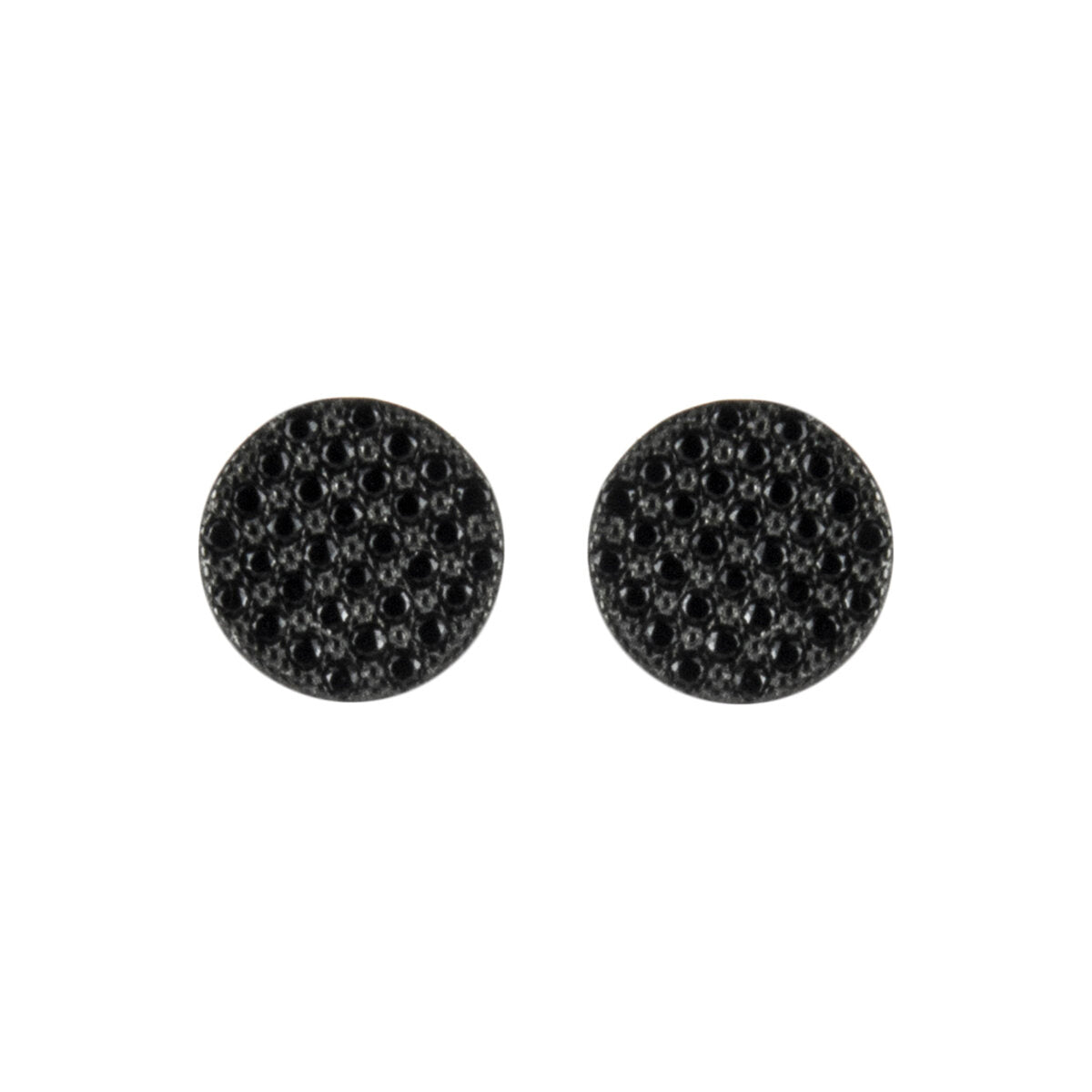 Button earrings with cubic zirconia pave Pearl - Black - Sodini Bijoux