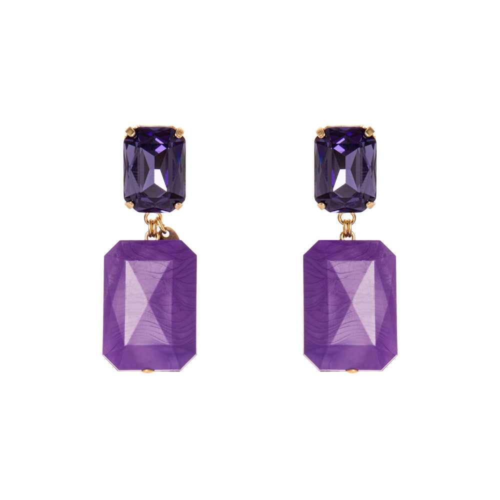 Orecchini cristallo ed elemento geometrico Deja vu - Viola - Sodini Bijoux