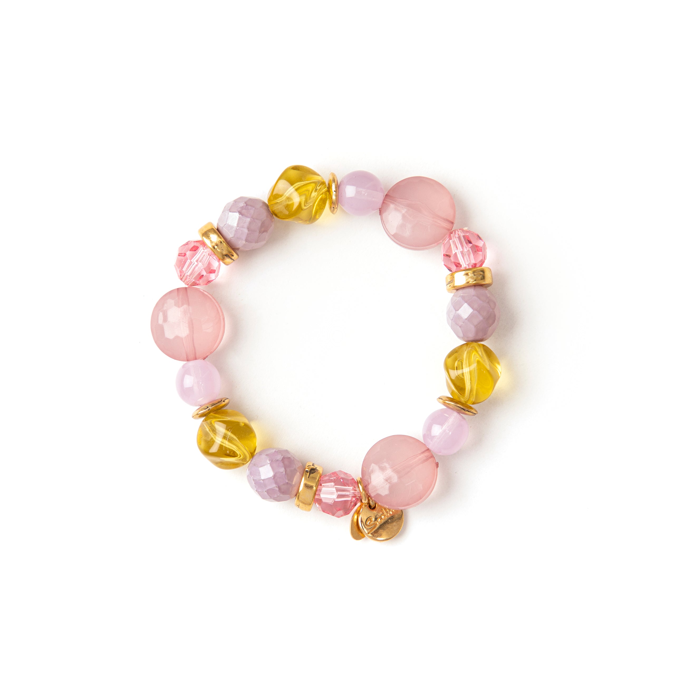 Bracciale elastico boule, perline e charm Sunrise - Rosa - Sodini Bijoux