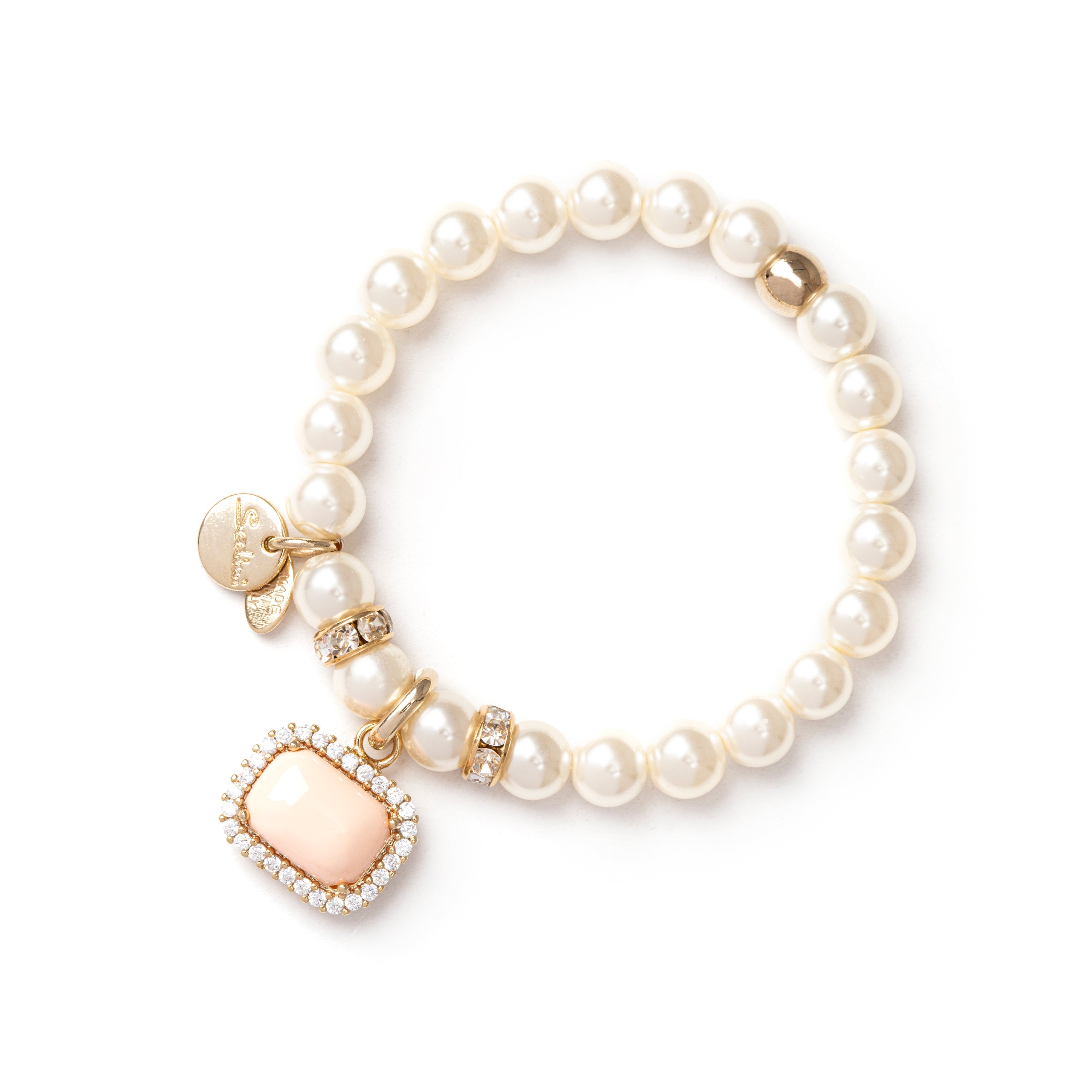 Bracciale elastico di perle e pendente Faville cipria - Cipria - Sodini Bijoux