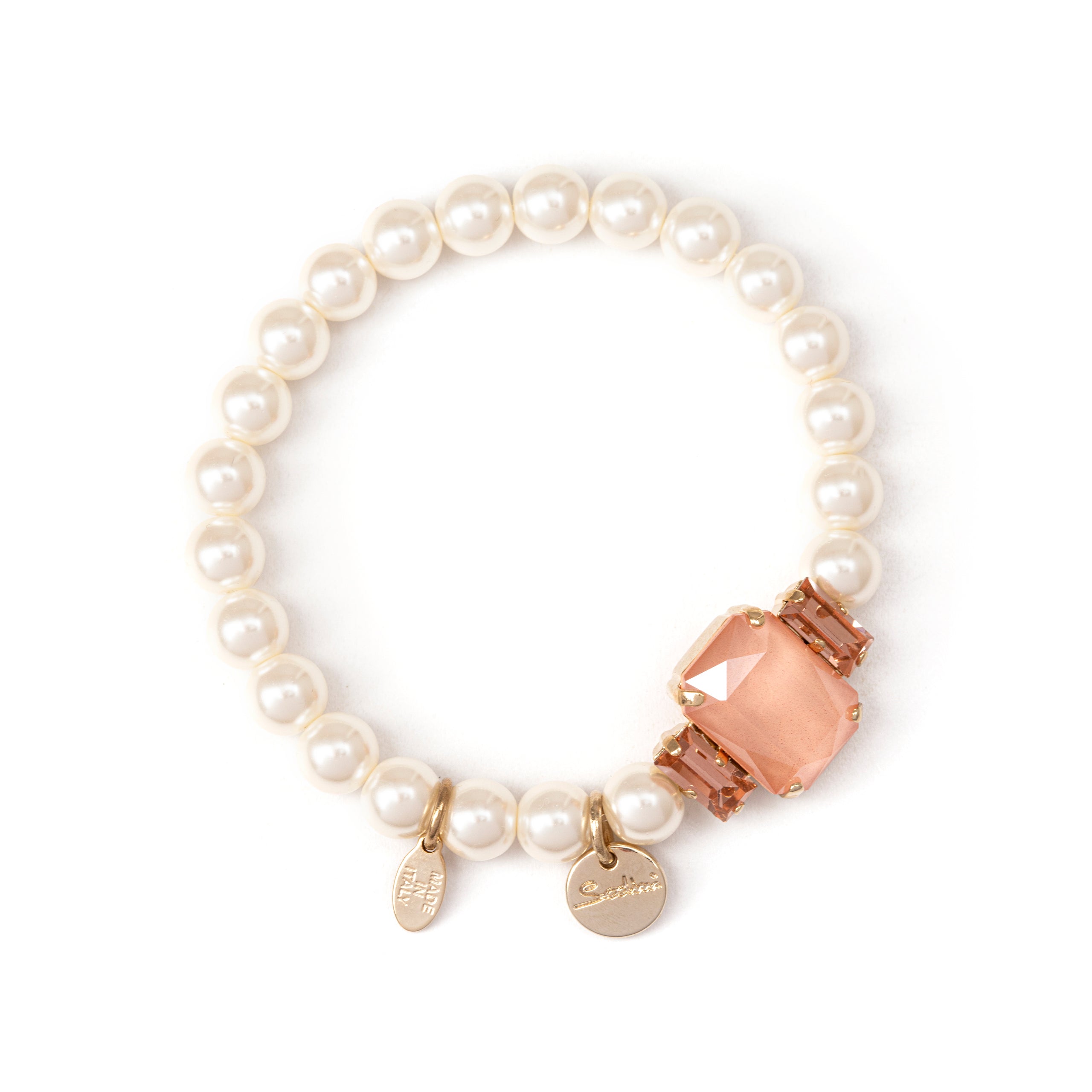 Bracciale elastico di perle e charm Faville cipria - Cipria - Sodini Bijoux