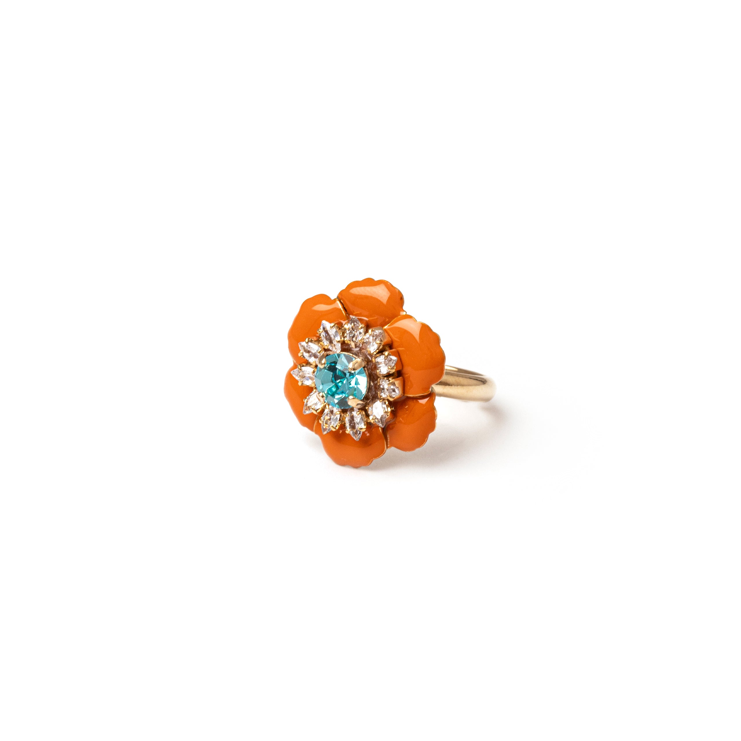 Anello con piccolo fiore Galen - Arancio e turchese - Sodini Bijoux