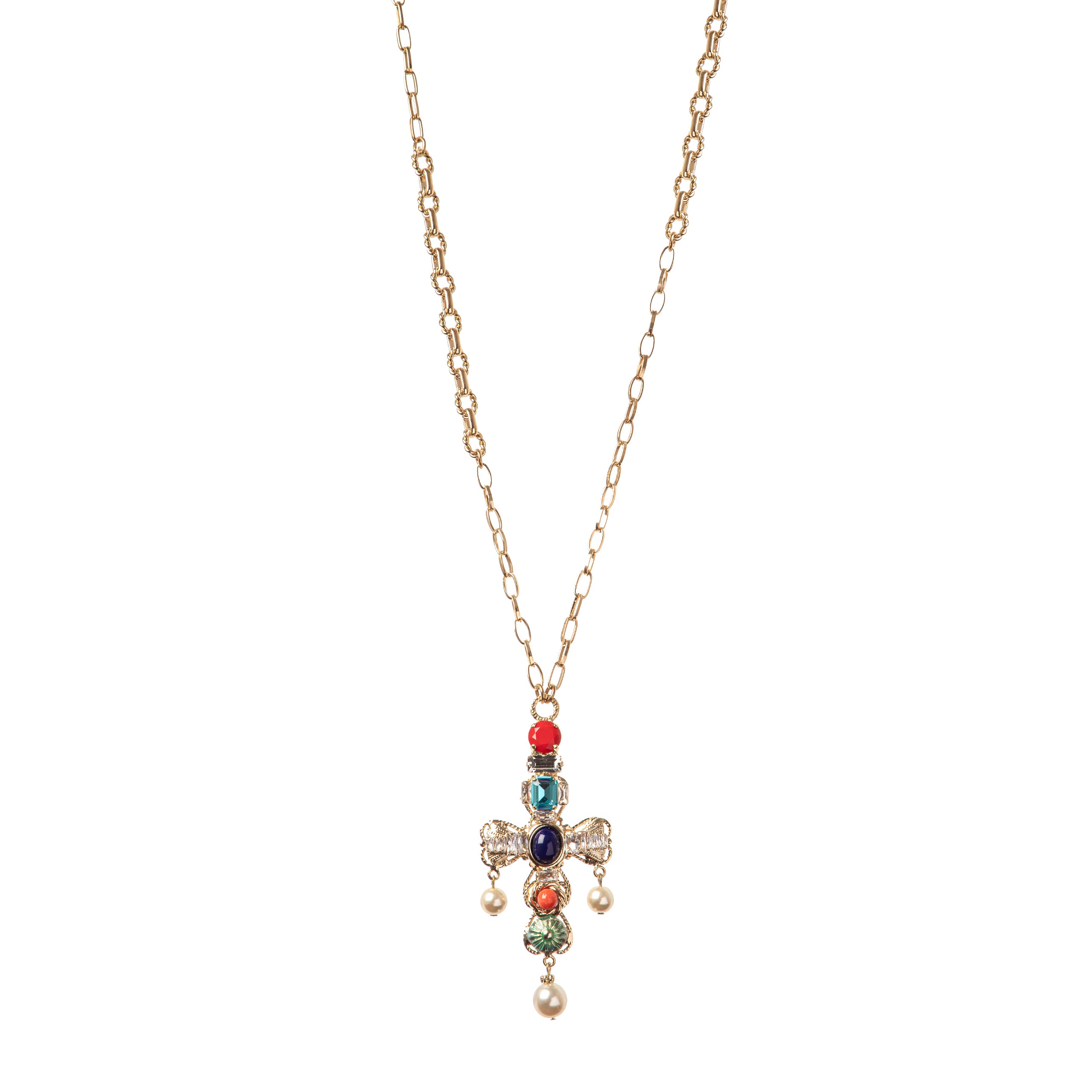 Collana lunga con croce pendente Magdalena - Multicolor - Sodini Bijoux