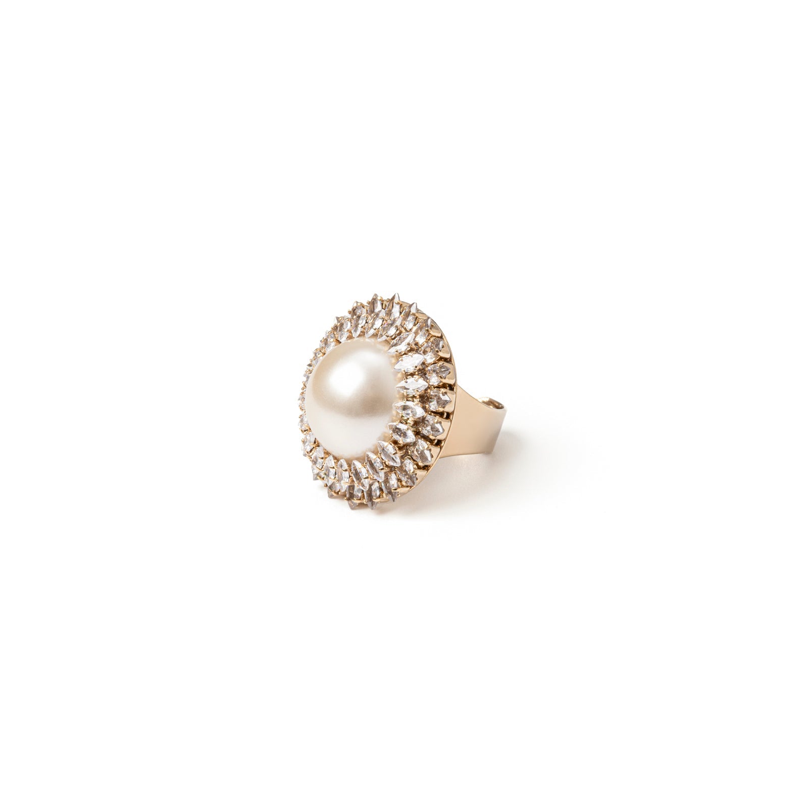 Anello con perla e rosette Olga - Oro e bianco - Sodini Bijoux