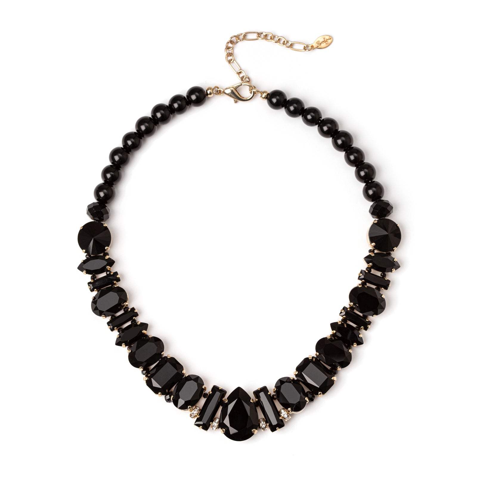 Choker with crystals and boules Madame - Black - Sodini Bijoux