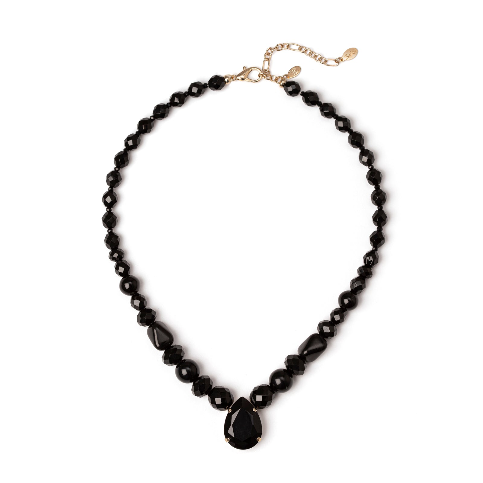 Collana boule, bonbon e cristallo a goccia Madame - Nero - Sodini Bijoux