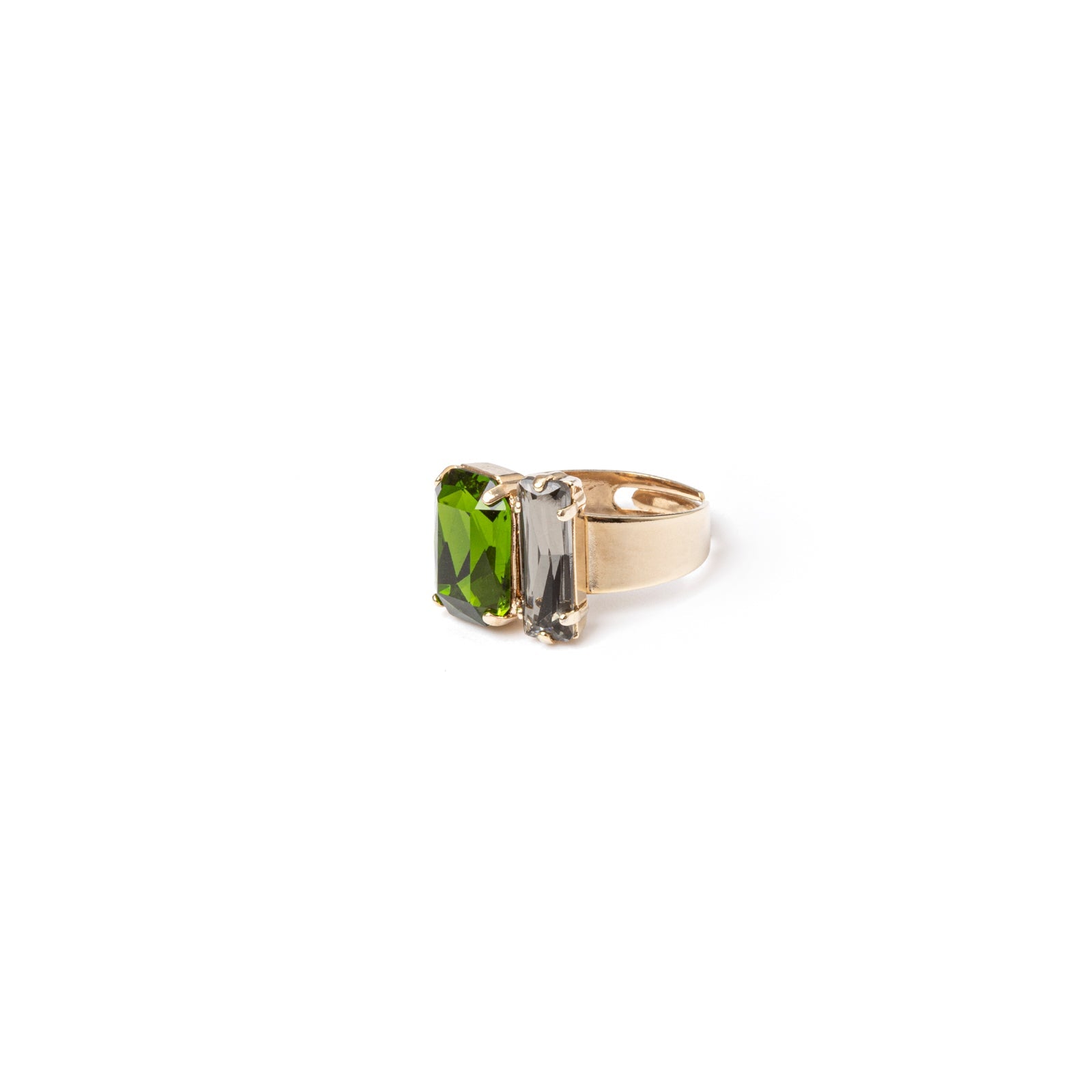 Anello con cristallo ottagonale e rettangolare Madame - Verde - Sodini Bijoux