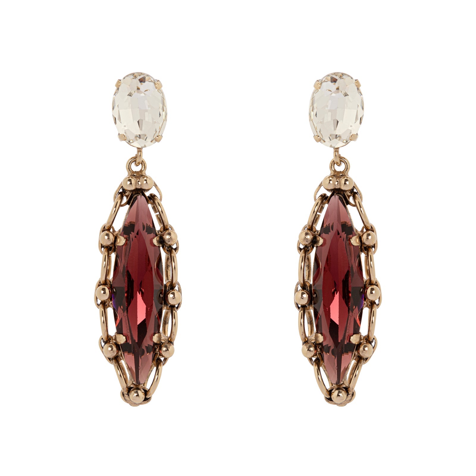 Earrings with large navette La reve - Bordeaux - Sodini Bijoux