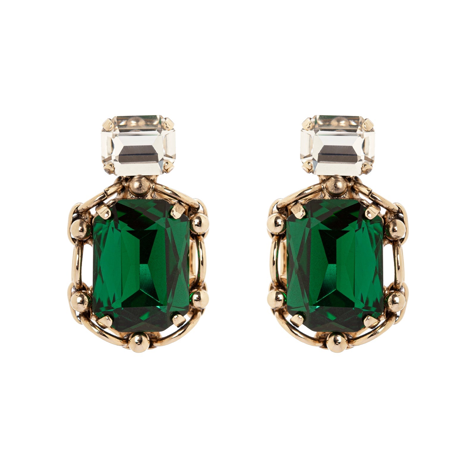 Earrings with two geometric crystals La reve - Green - Sodini Bijoux