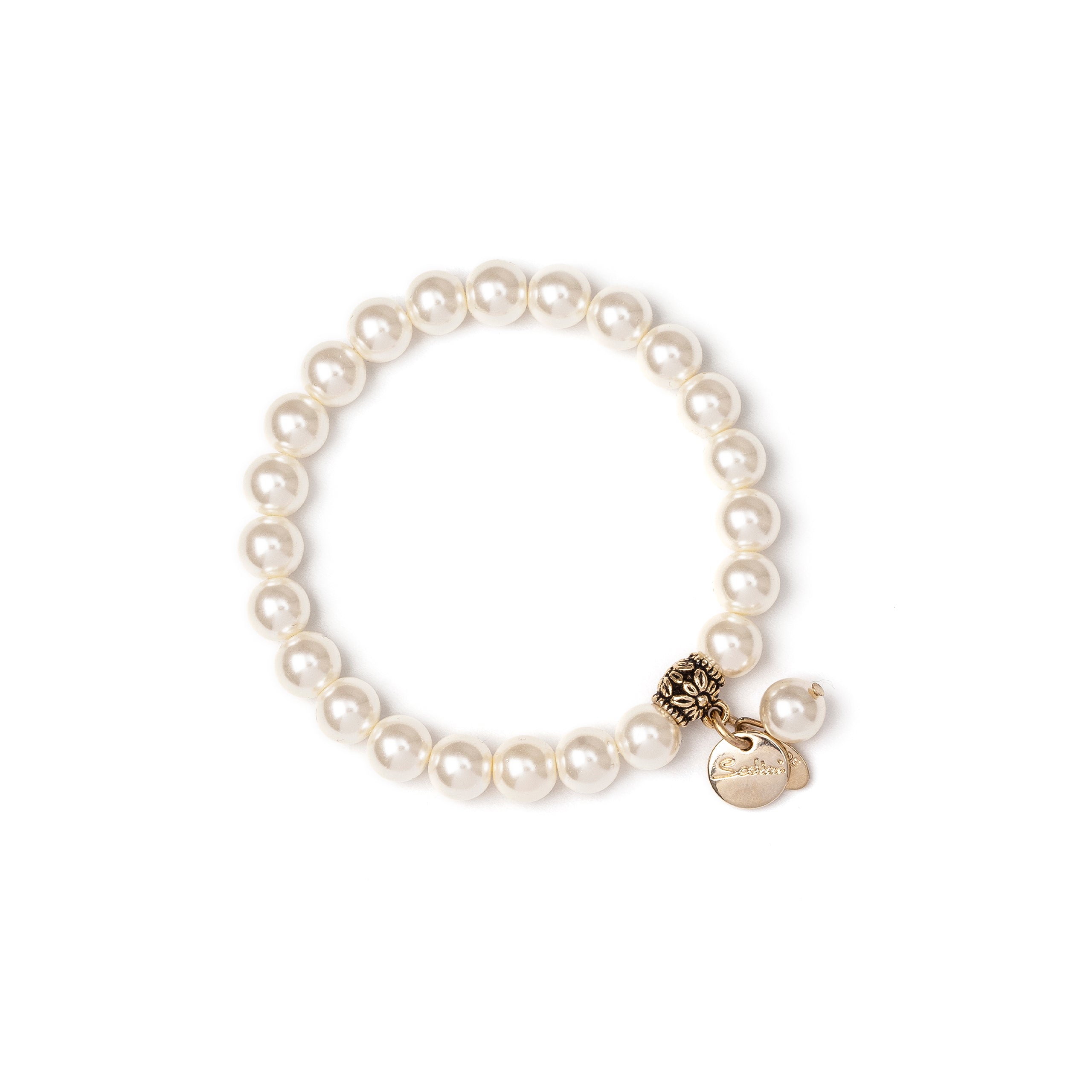 Elastic bracelet of large pearls Kelly - White - Sodini Bijoux