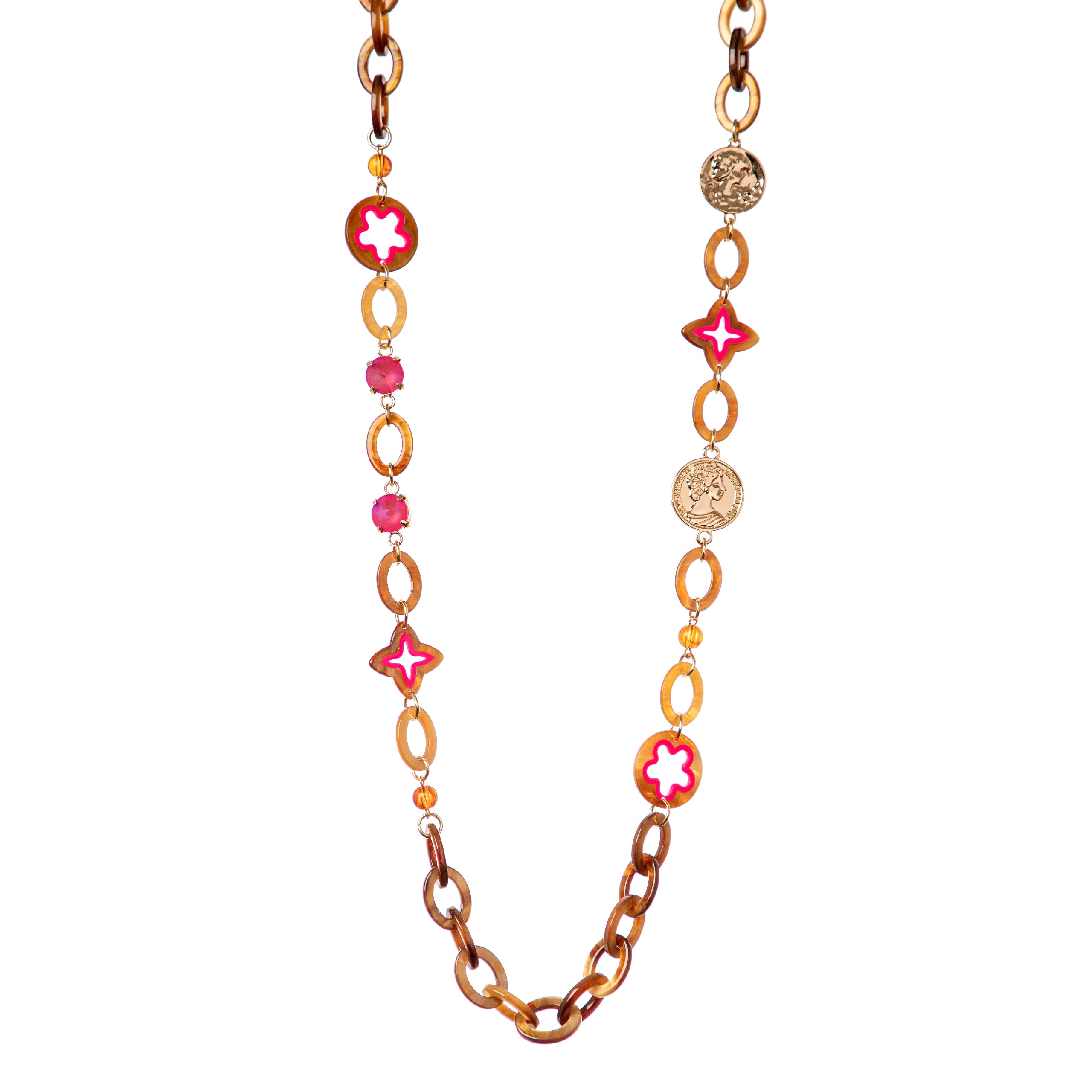 Collana lunga con due medaglioni Melody - Fucsia - Sodini Bijoux