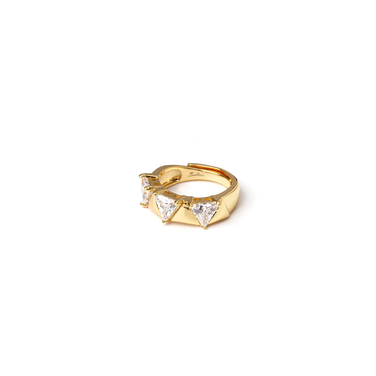 Ring with zirconia and aureus triangles Eva - Gold - Sodini Bijoux