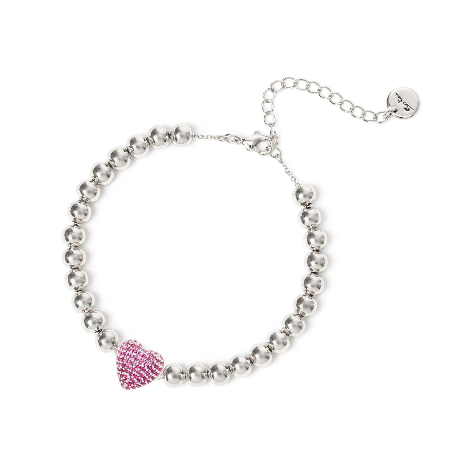 Bracciale boule e cuore Petit Pavè - Fucsia - Sodini Bijoux