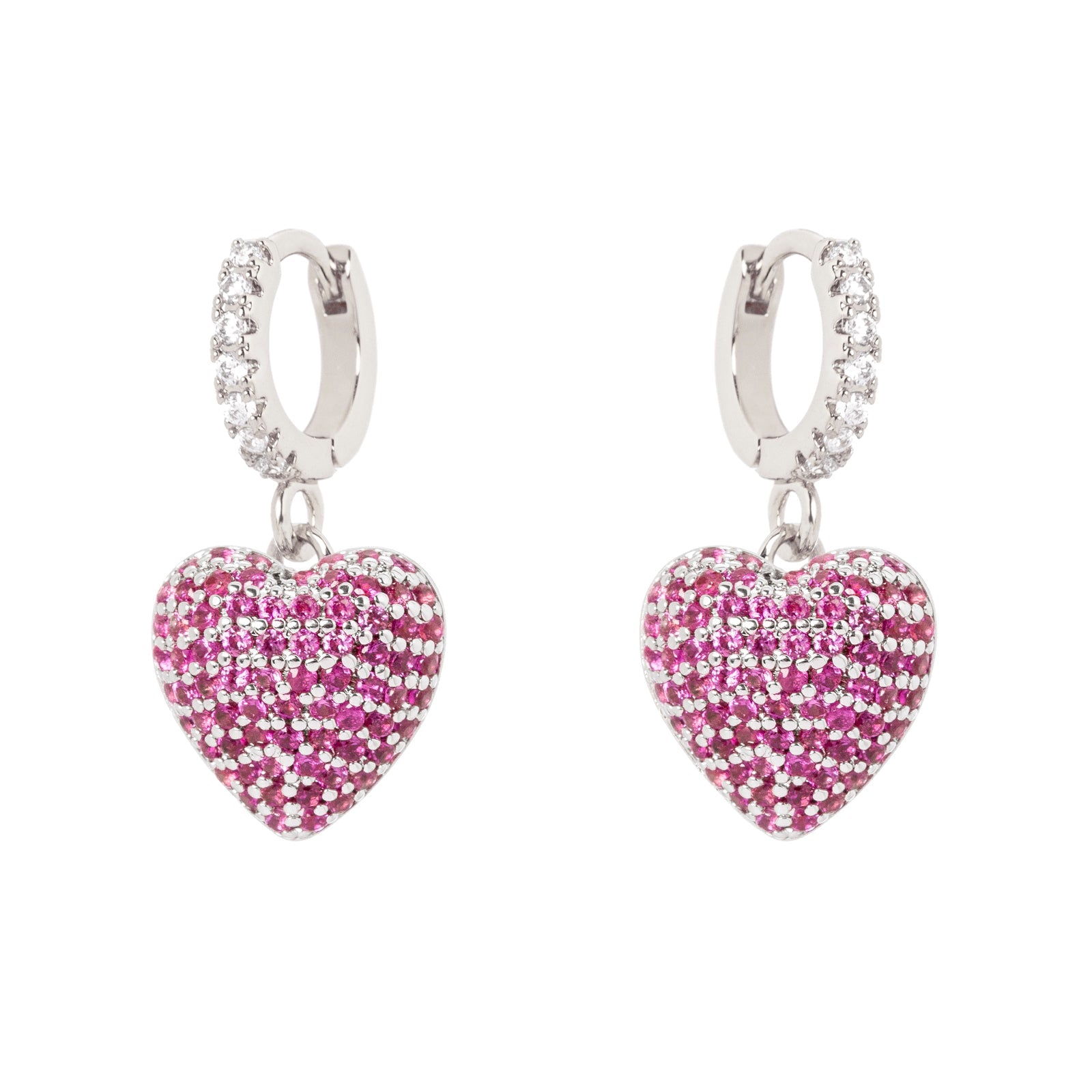 Orecchini mini cerchio e cuore Petit Pavè - Fucsia - Sodini Bijoux