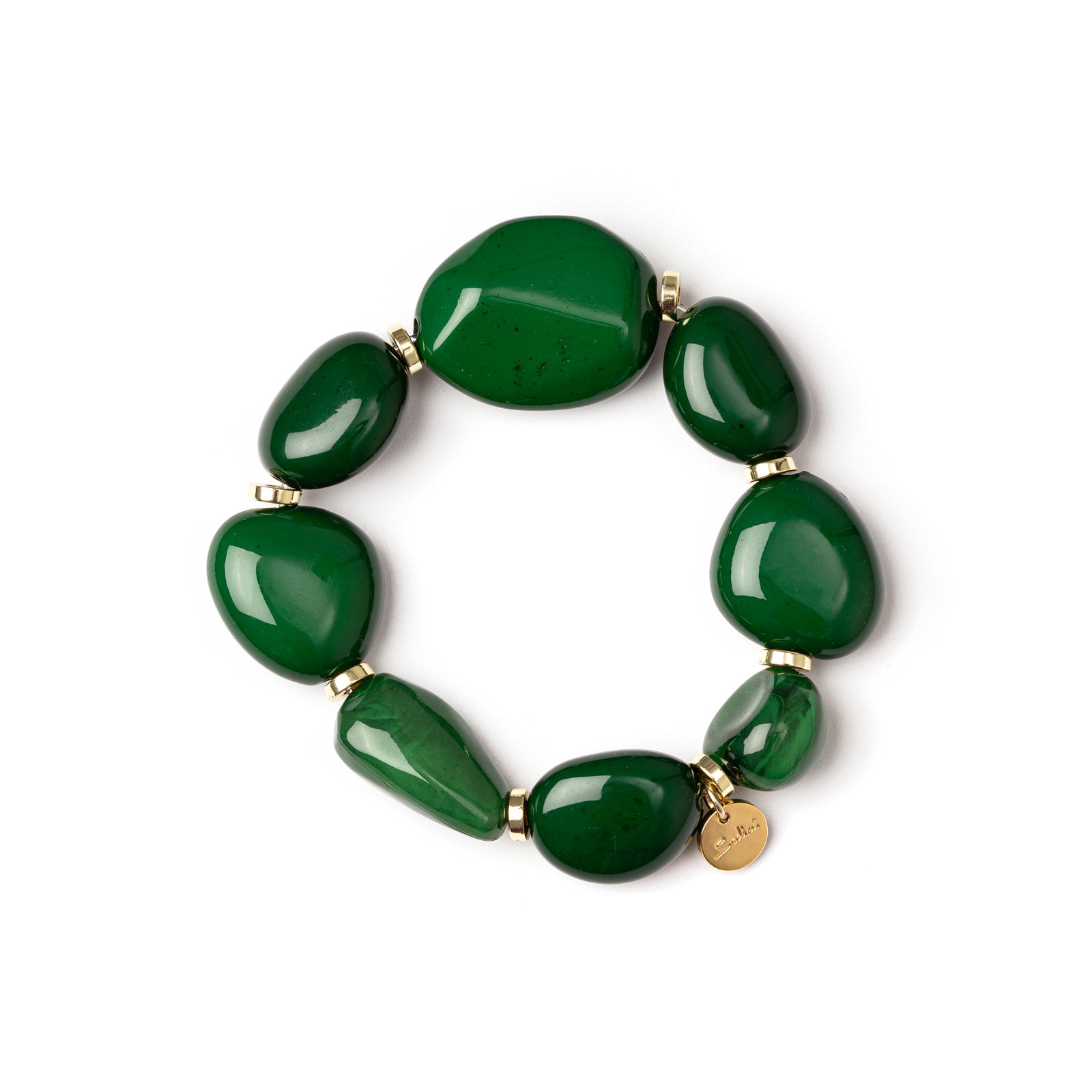 Bracciale elastico di grandi ciottoli Corinne - Verde - Sodini Bijoux