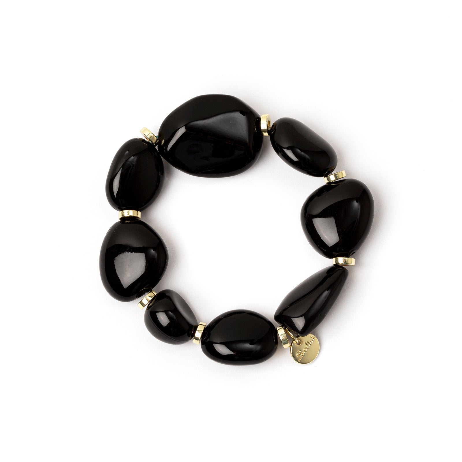 Bracciale elastico di grandi ciottoli Corinne - Nero - Sodini Bijoux