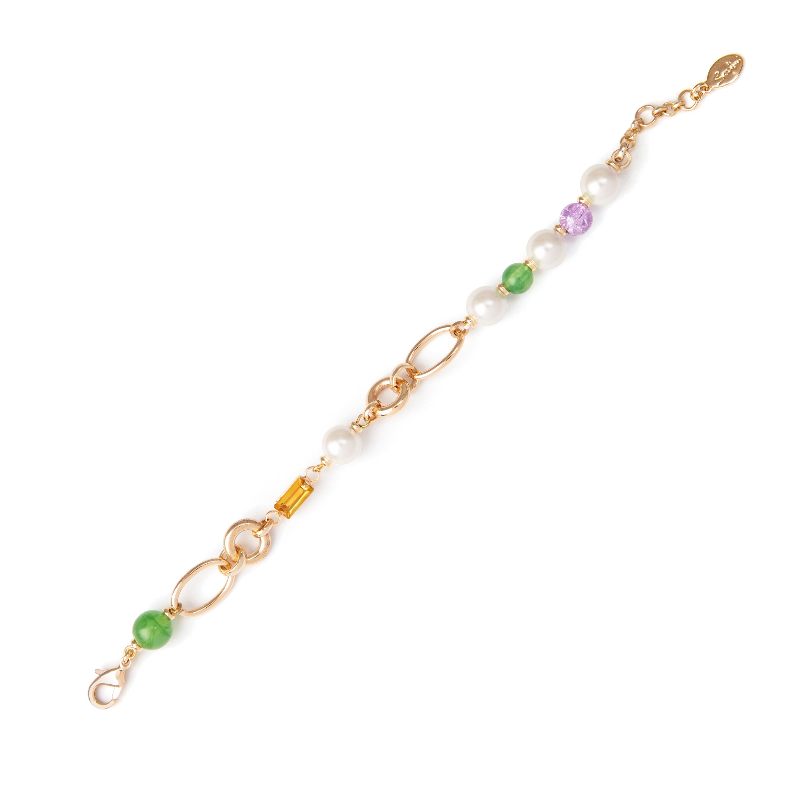 Bracciale catena e perle Rugiada - Verde e viola - Sodini Bijoux