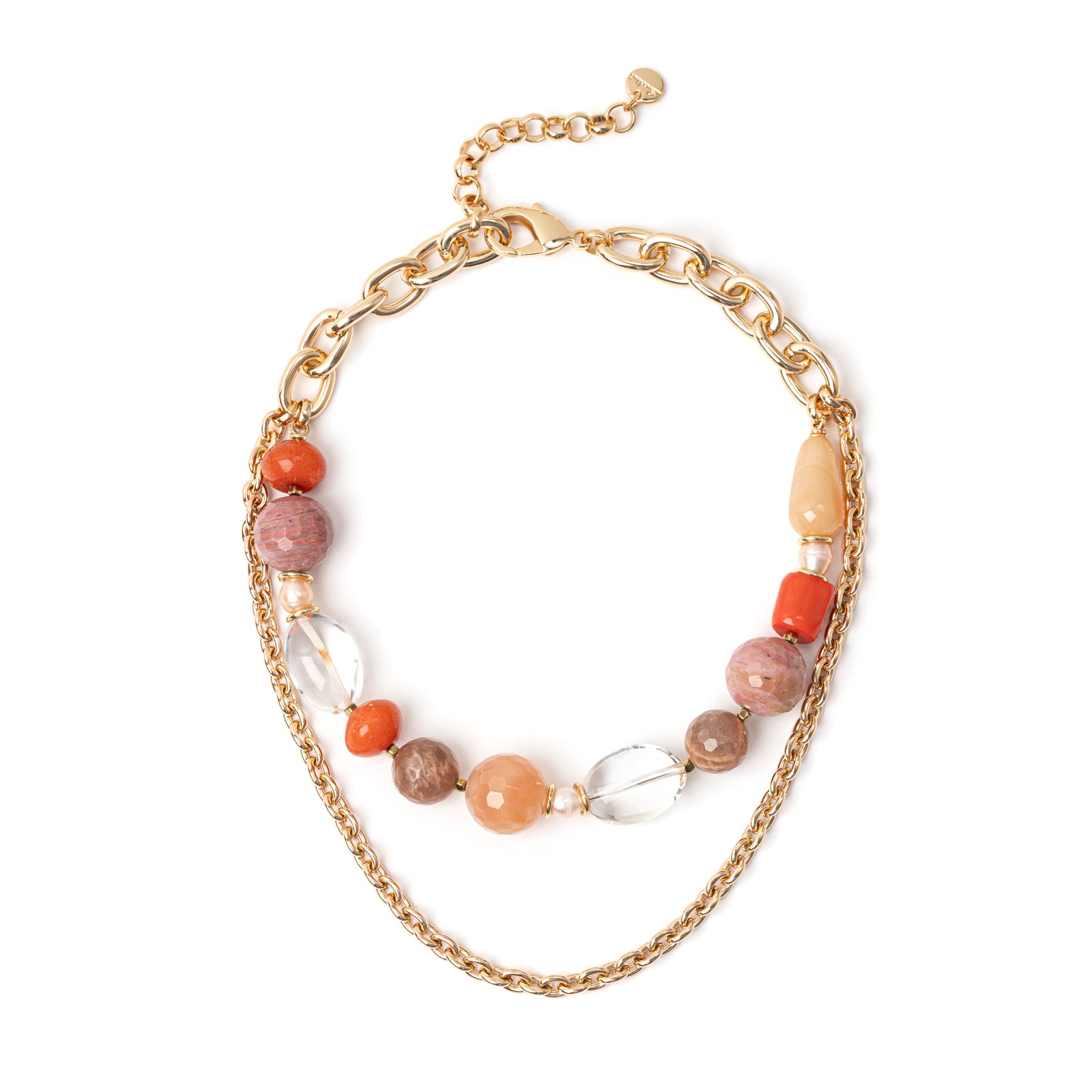 Collana Jane a doppio filo Agata, Pietra del Sole e Perle Naturali - Multicolor - Sodini Bijoux