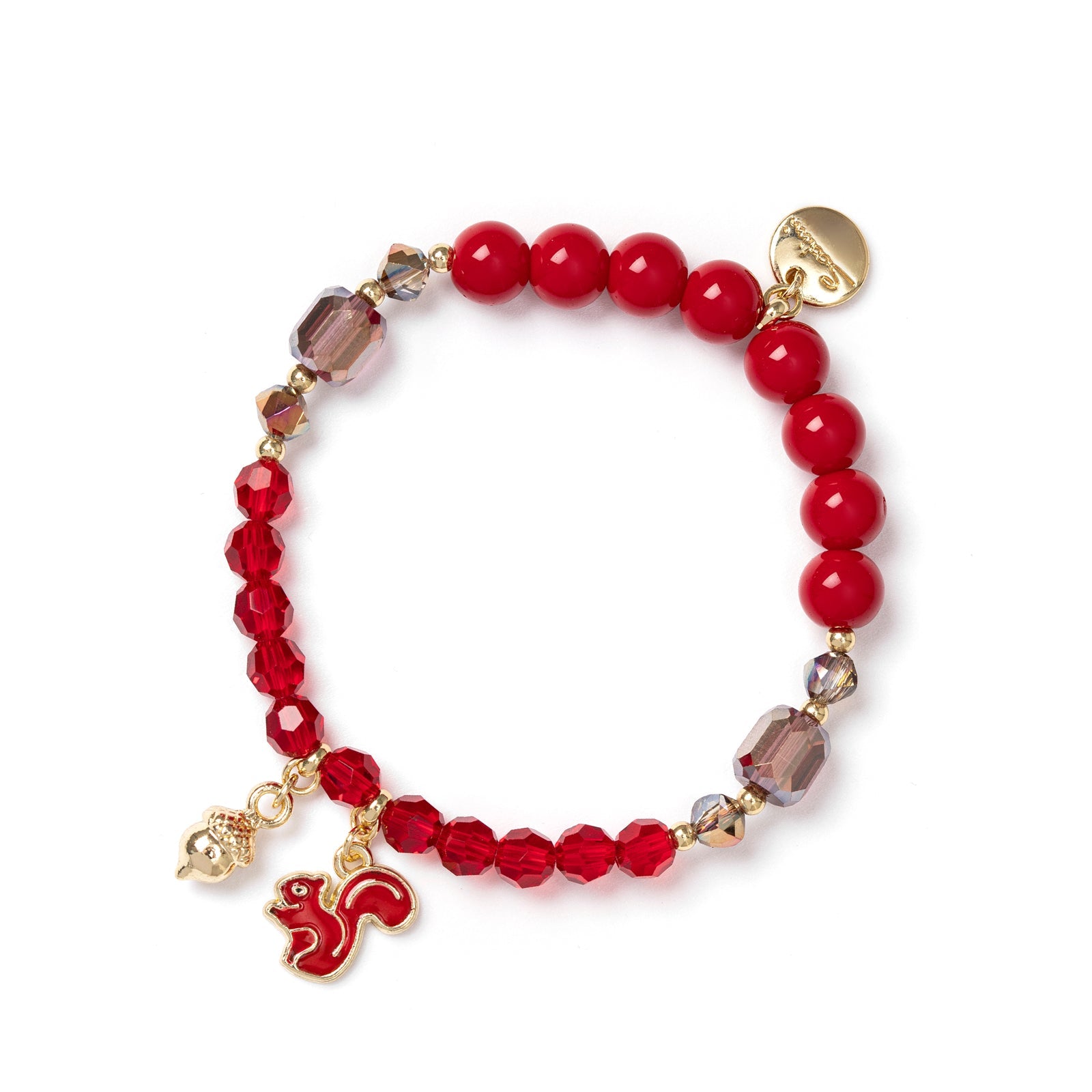 Bracciale elastico con scoiattolo e ghianda Winter Safari - Rosso - Sodini Bijoux