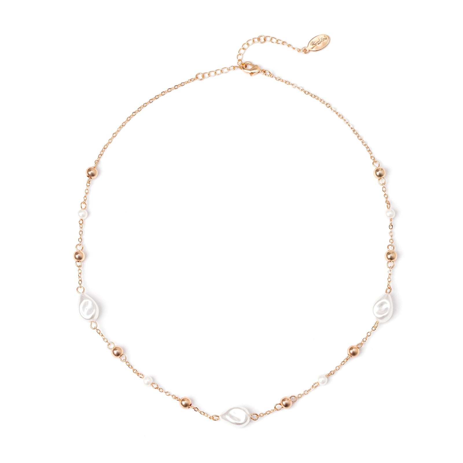 Girocollo perle barocche, boule e catenina Moon - Oro e bianco - Sodini Bijoux