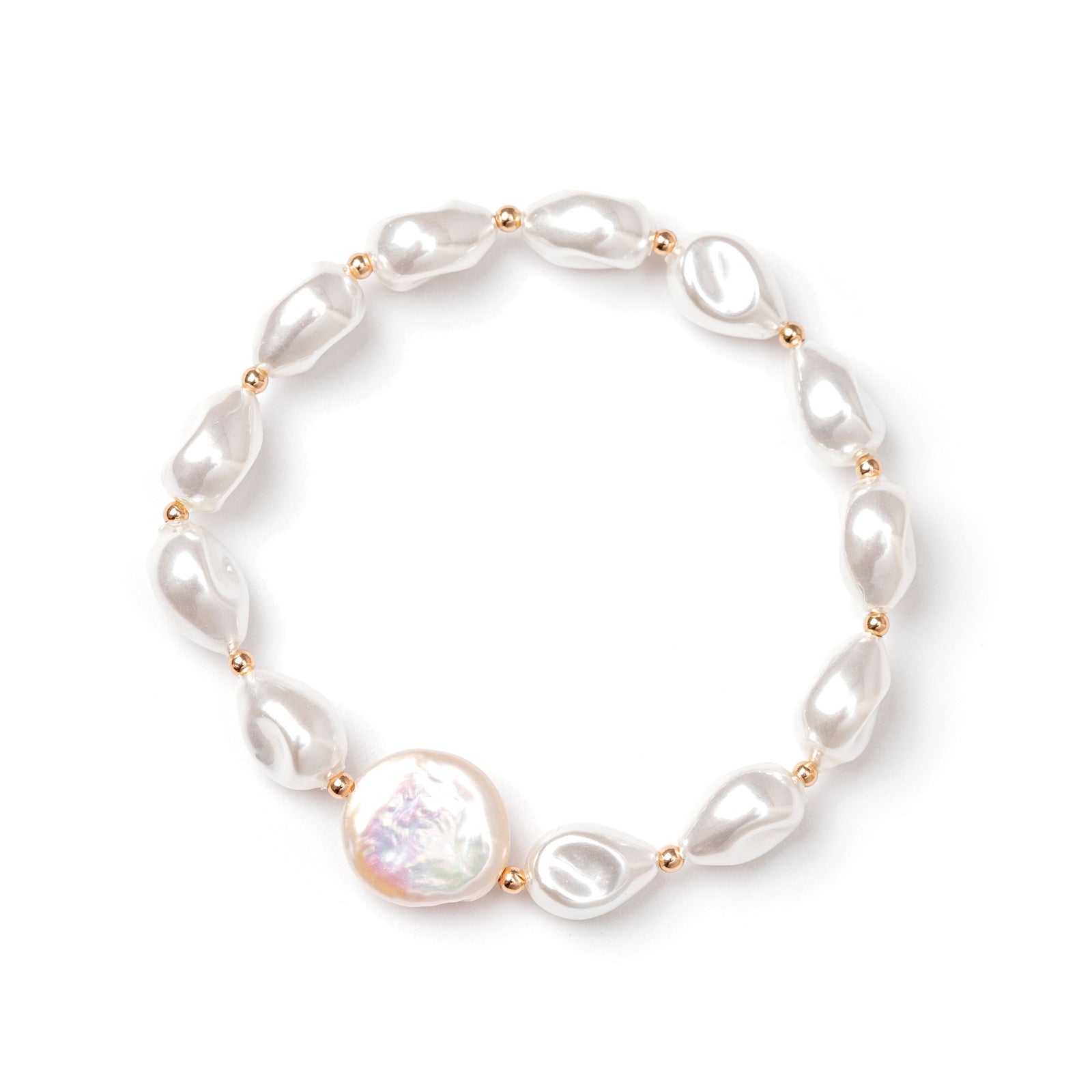 Bracciale elastico perle barocche Moon - Oro e bianco - Sodini Bijoux