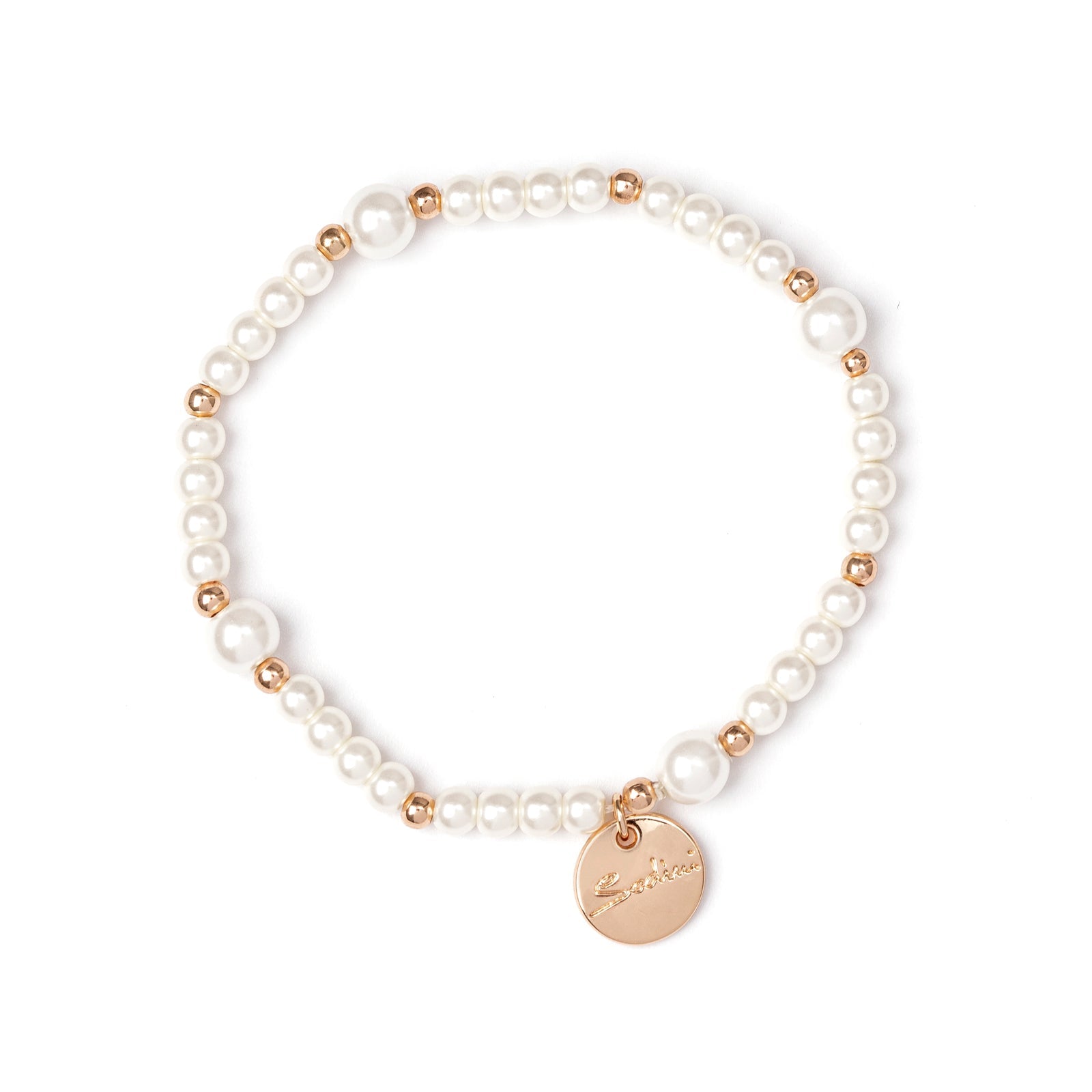 Bracciale elastico perle e boule Moon - Oro e bianco - Sodini Bijoux