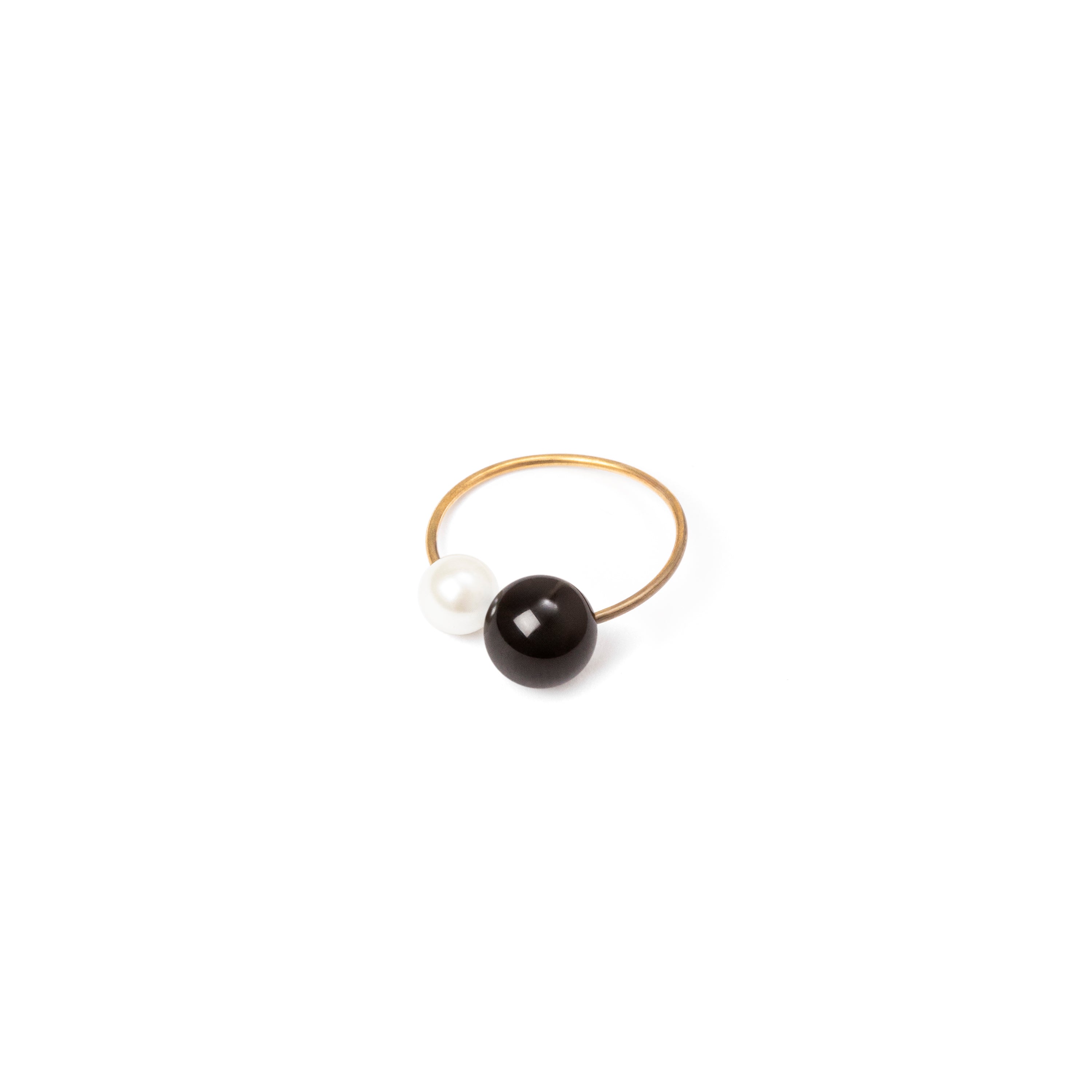 Anello boule e perla Dualism - Nero - Sodini Bijoux