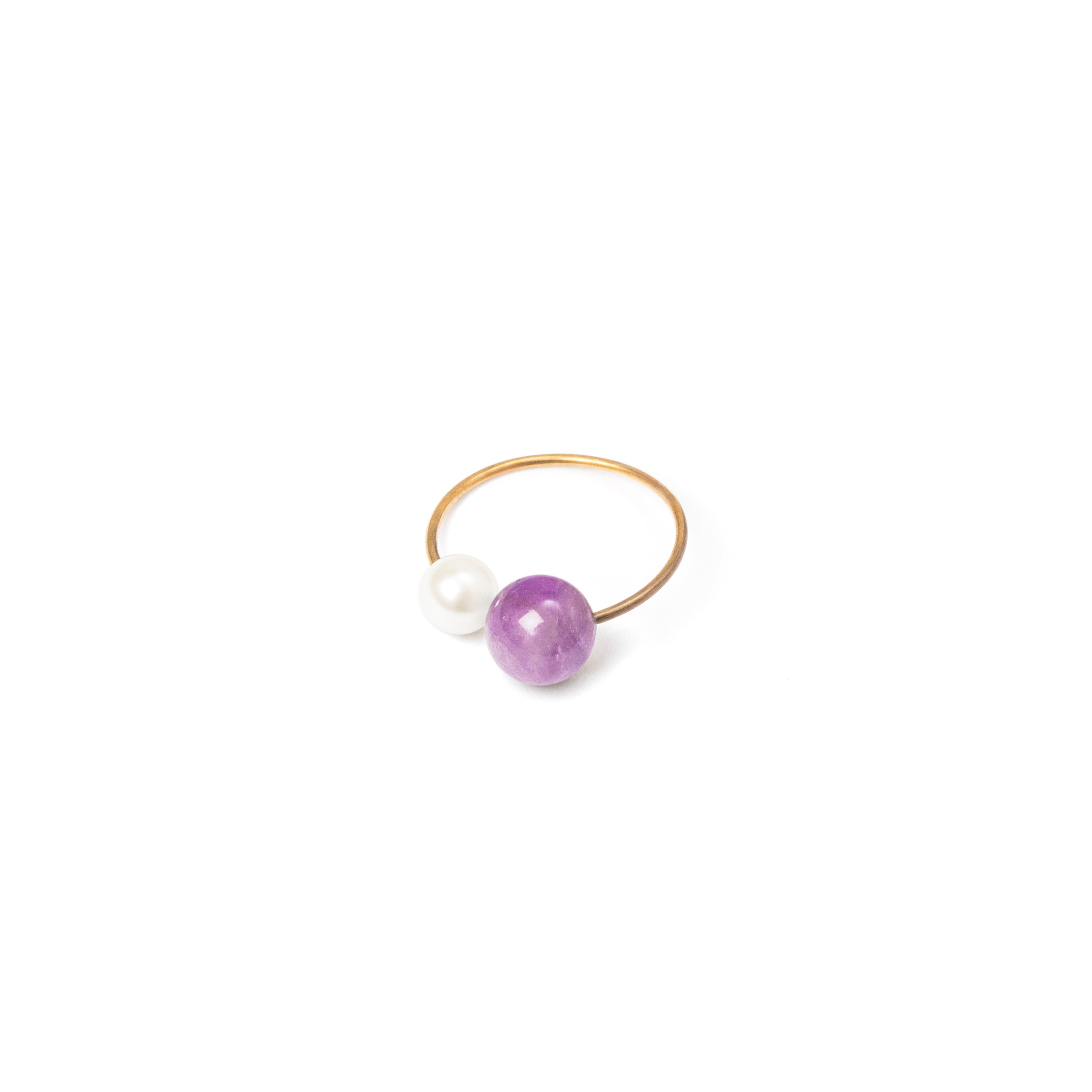 Anello boule e perla Dualism - Viola - Sodini Bijoux