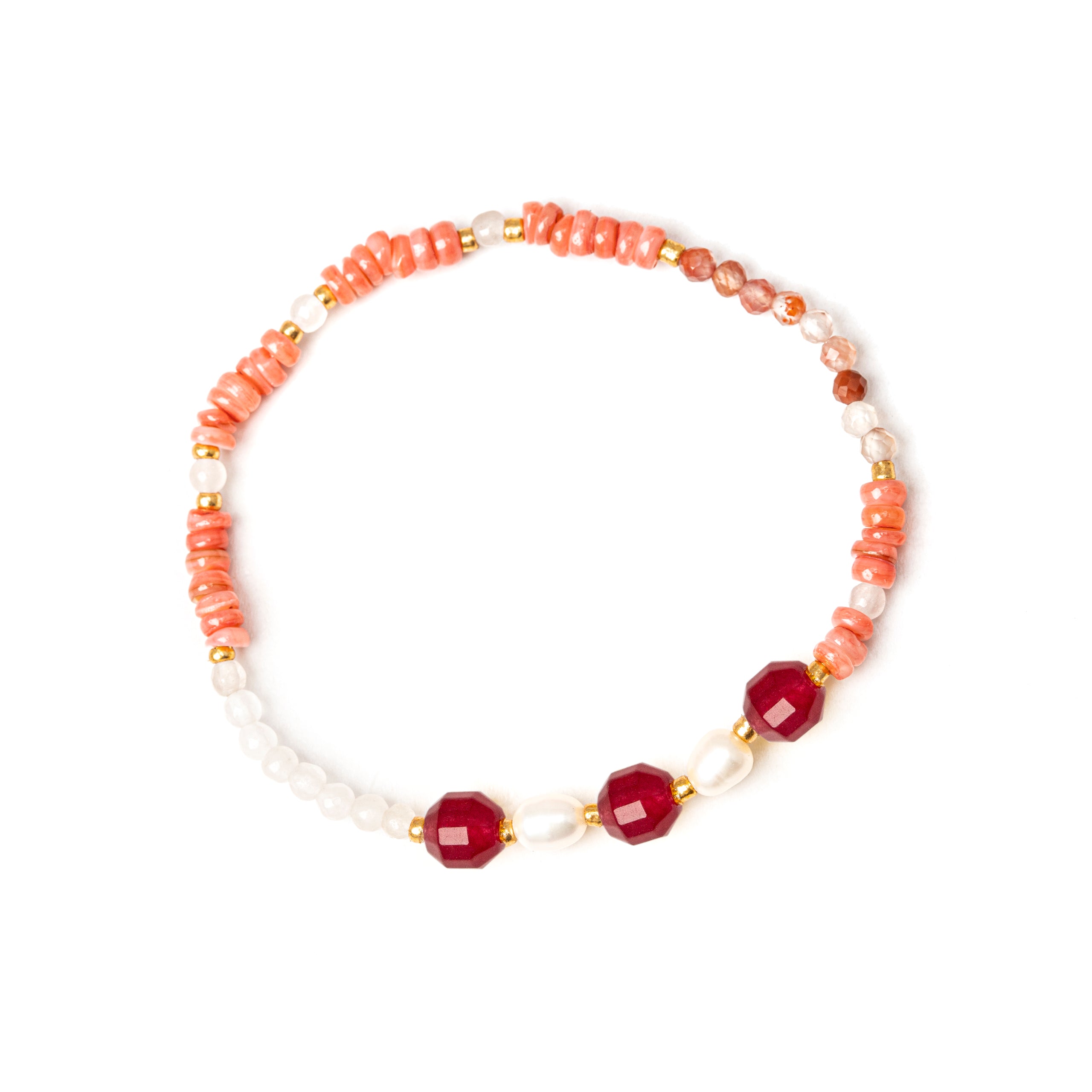 Bracciale elastico, perline, anellini e perle Rio - Rosa - Sodini Bijoux
