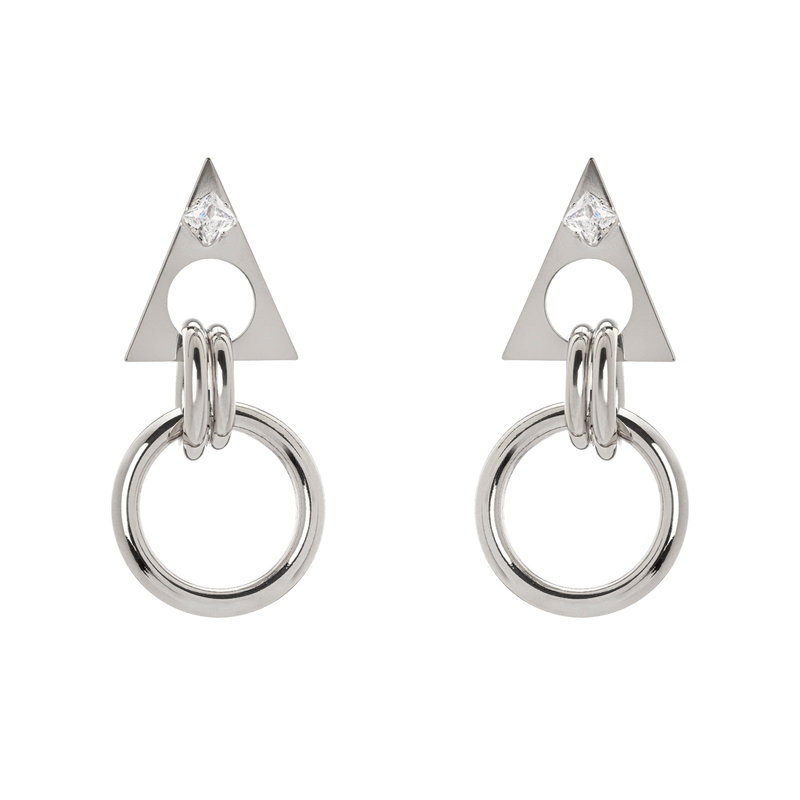 Earrings with triangle, ring and zircon Domus - Silver - Sodini Bijoux