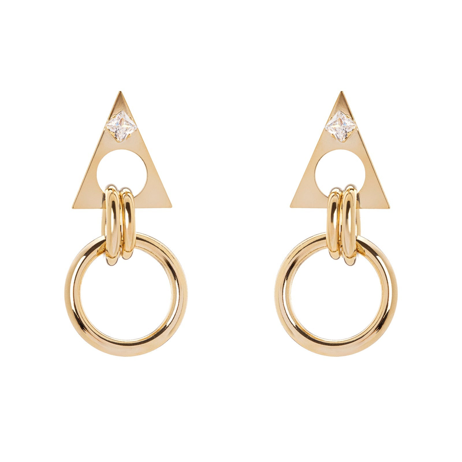 Earrings with triangle, ring and zircon Domus - Gold - Sodini Bijoux