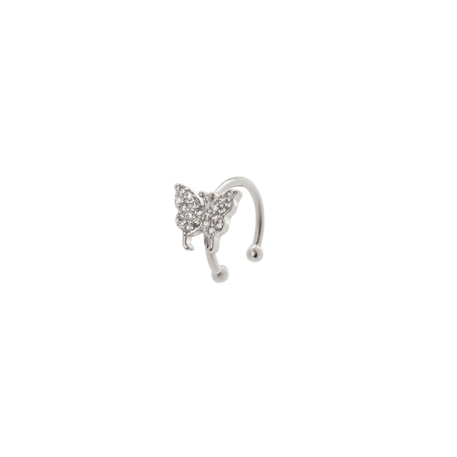 Small threadlike hoop earrings with butterfly Rania - Silver - Sodini Bijoux