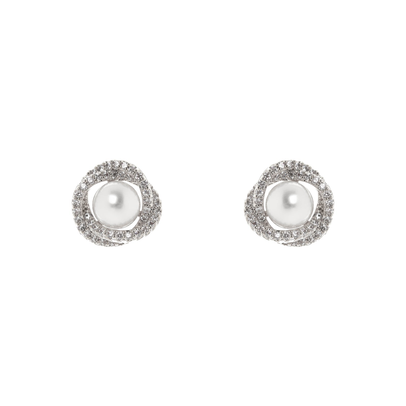 Pearl and intertwined rings earrings Rania - Silver - Sodini Bijoux