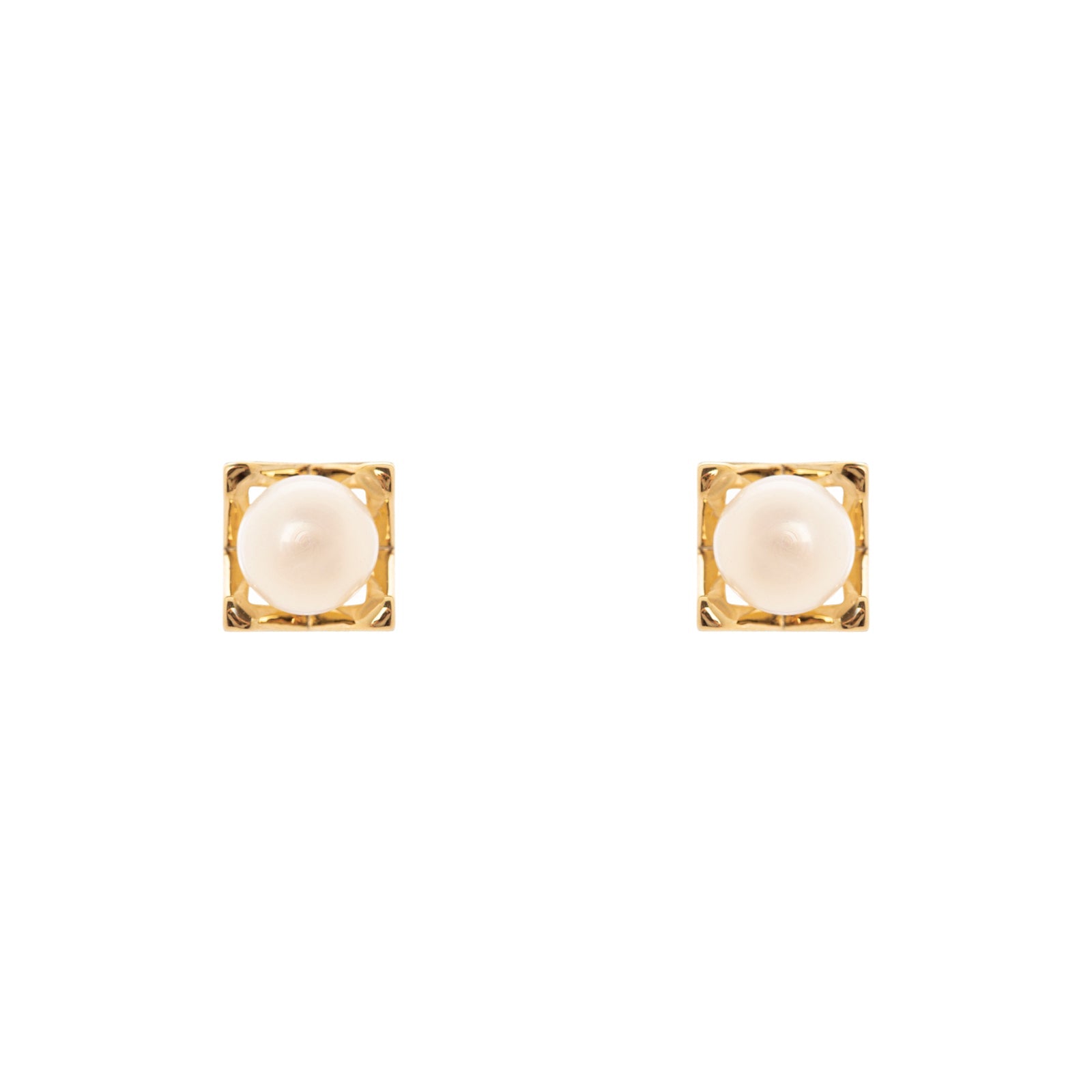 Pearl and square frame earrings Rania - White - Sodini Bijoux