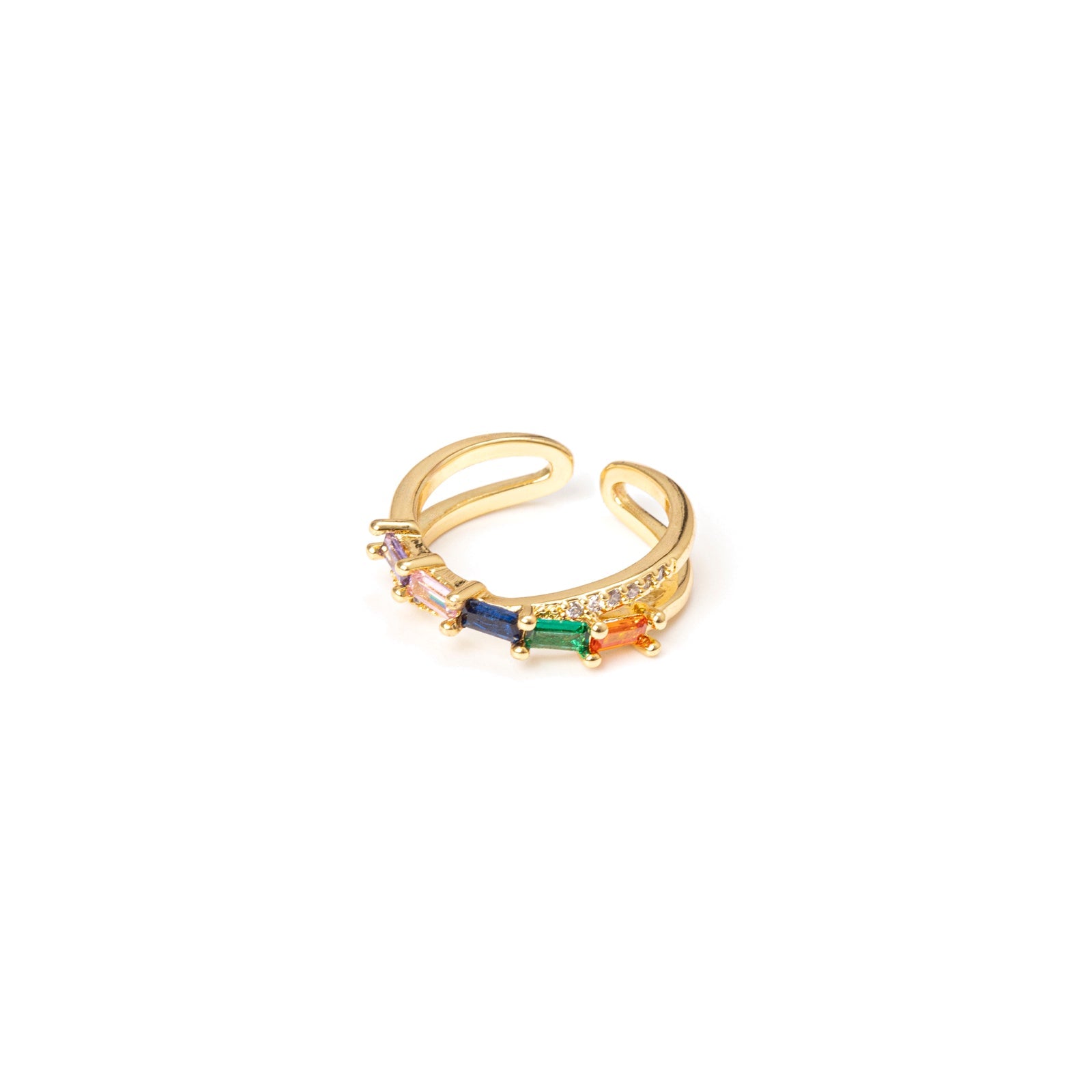 Ring with two bonded bands and geometrical zirconias Rania - Multicoloured - Sodini Bijoux