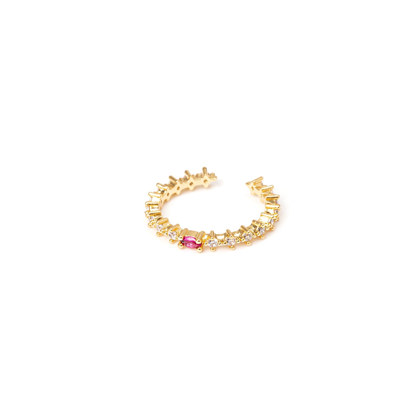 Ring with line of zirconias and oval Rania - Red - Sodini Bijoux